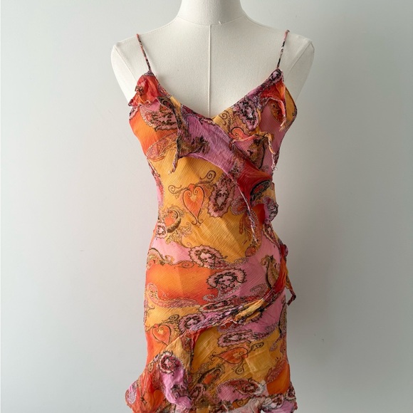 Vintage 100% silk ombre paisley asymmetrical dress - Picture 2 of 3